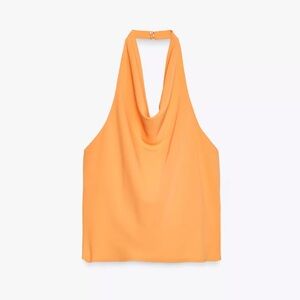 ZARA Satin Halter Top Orange